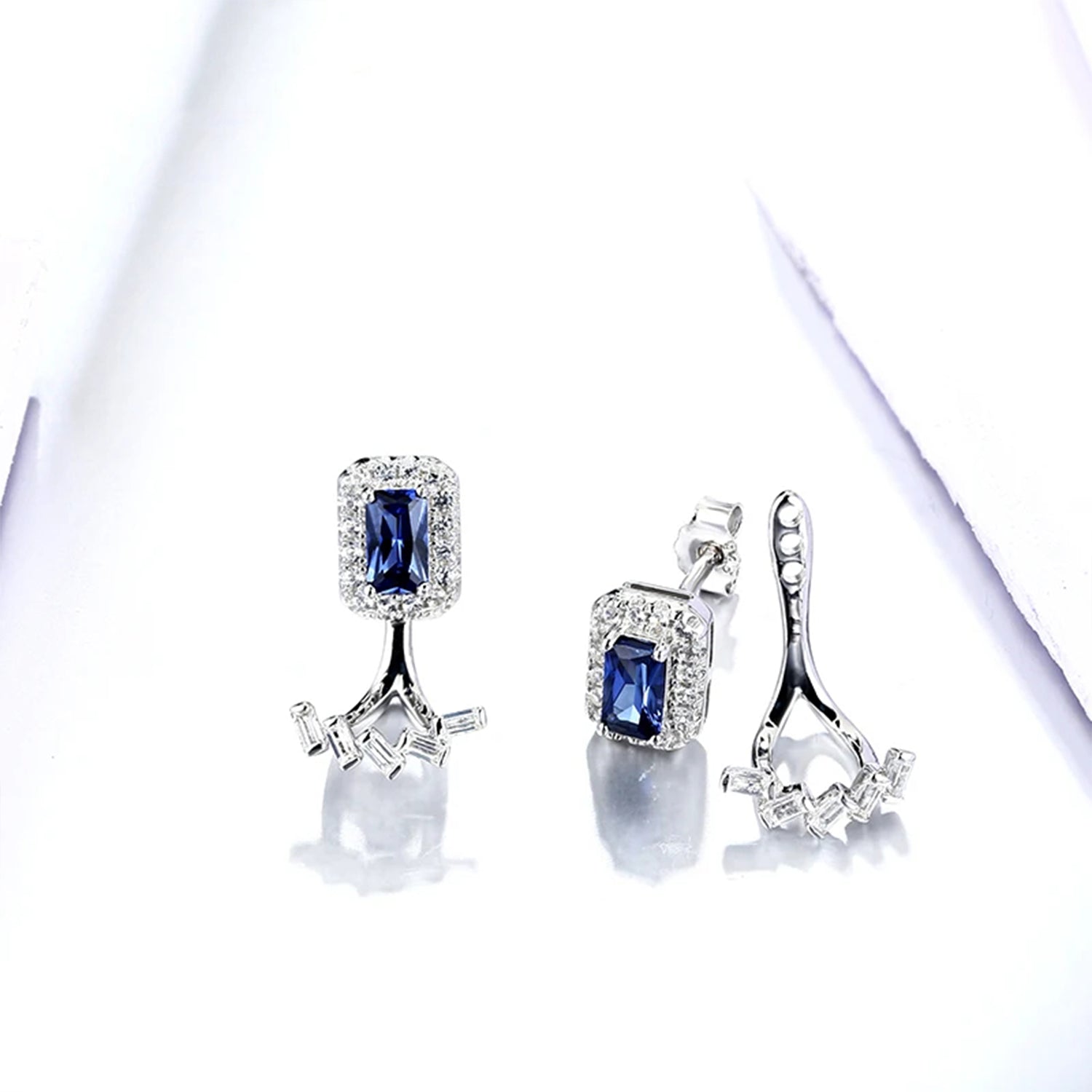 Blue Sapphire Geometric Stud Earrings